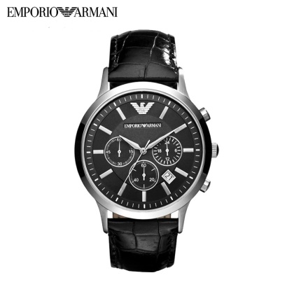阿玛尼EMPORIO ARMANI 黑色皮带手表男时尚潮流